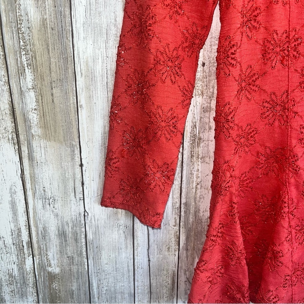 Free People Daisy Pointelle Peplum Top Persimmon Red Lace Square Neck Boho - Picture 3 of 6